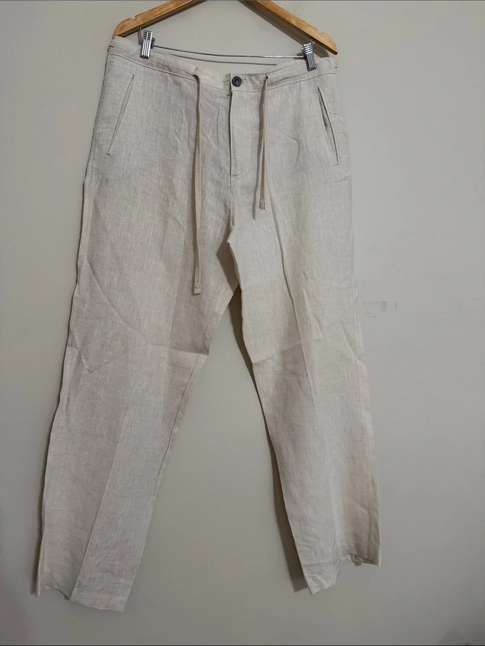 Tasso Elba Light Beige Linen Drawstring Chinos men 36 casual beach vacation Y2K